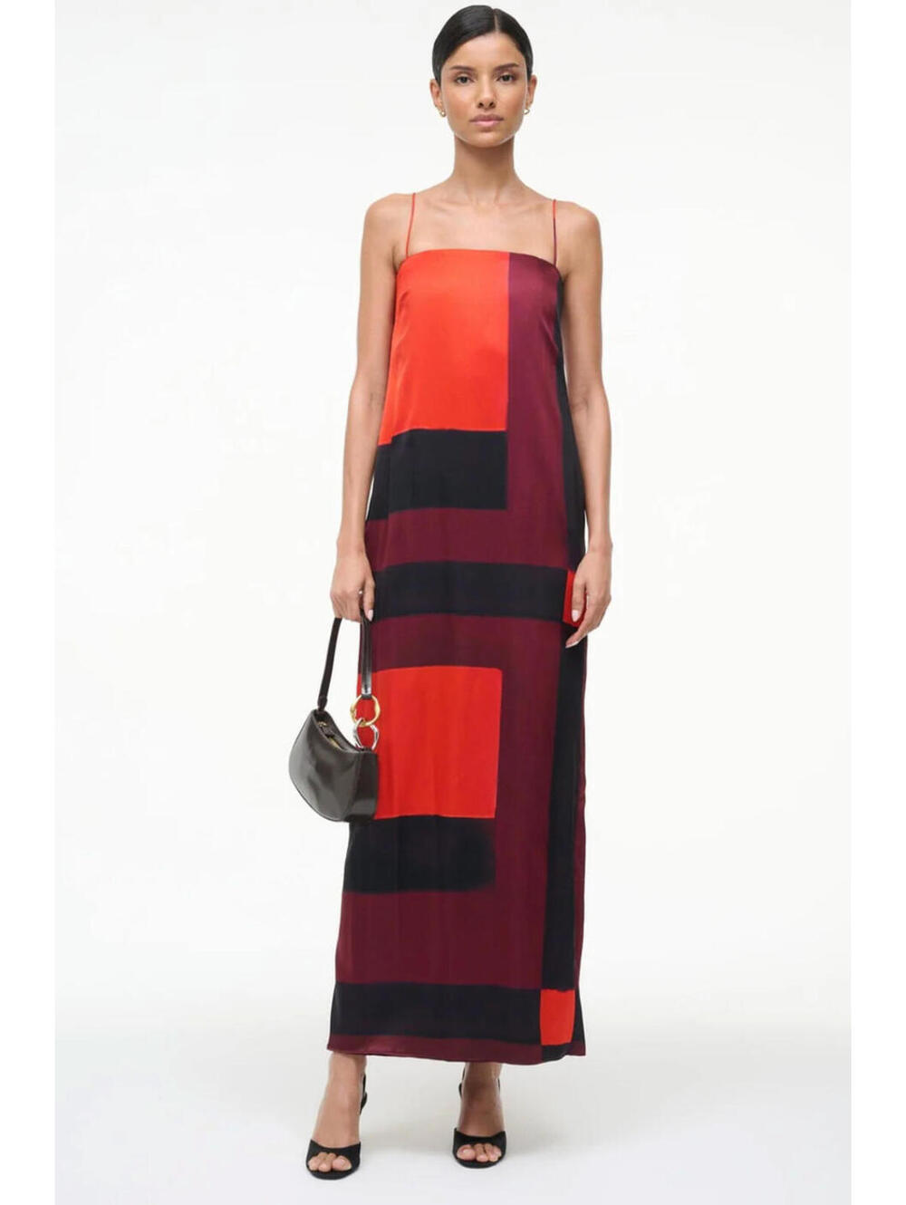 NWT $695 STAUD Mae Silk Geometric Satin Midi Dress Gown Sz 4/small Casey Column
